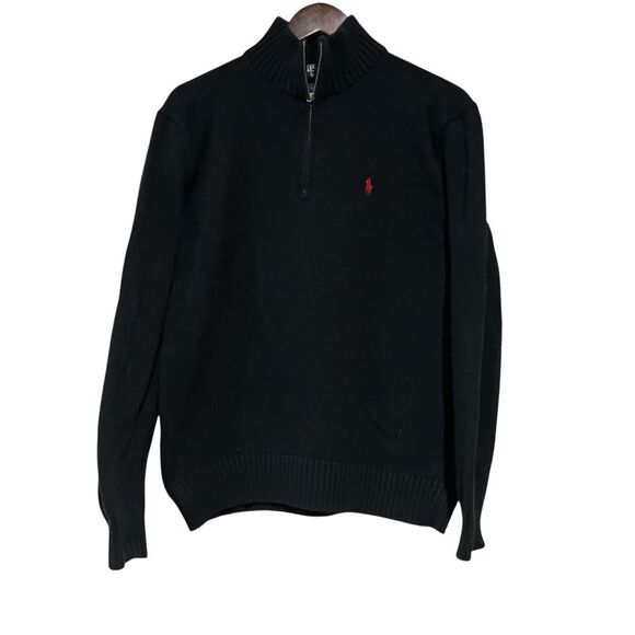Polo Ralph Lauren 100% Cotton Navy Red Pony 1/4 Zip Sweater Men's Size Medium - Picture 1 of 9